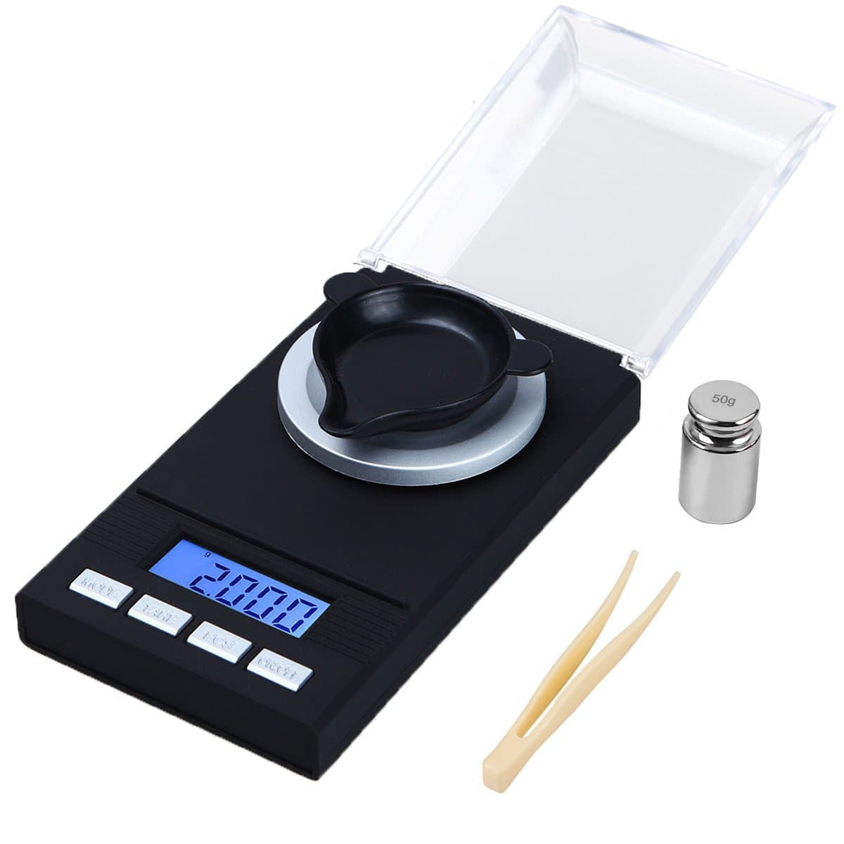 WAOAW Digital Milligram Scale 50 X 0.001g Reloading Jewelry Scale Digital Weight with Calibration Weight Tweezer and Weighing Pan