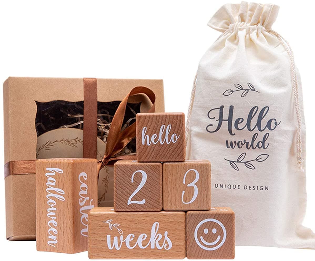 Promise Babe Milestone Blocks Set of 6 Baby Age Blocks for Monthly Milestone Wooden Photo Props Set Perfect for Baby Shower and Keepsake