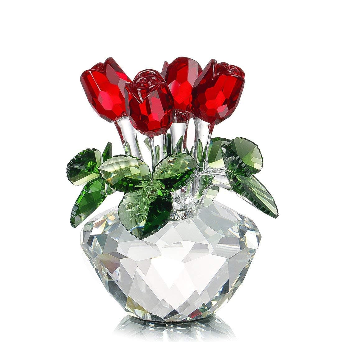 H&D HYALINE & DORA 4.5inch Crystal Rose Flower Figurine, Glass Rose Figurines Ornament with Gift-boxed for Wedding, Home Decoration, Anniversary