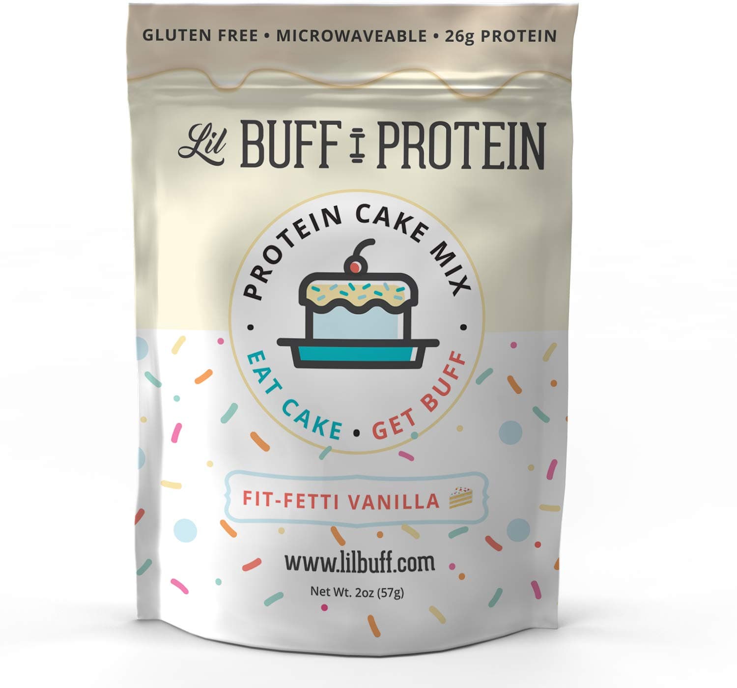 Lil Buff Protein, High Protein Cake Mix, Gluten Free, Microwaveable & 26g of Protein, High Protein Snack, Protein Waffles, Protein Donuts (FIT-FETTI, 1 Serving)