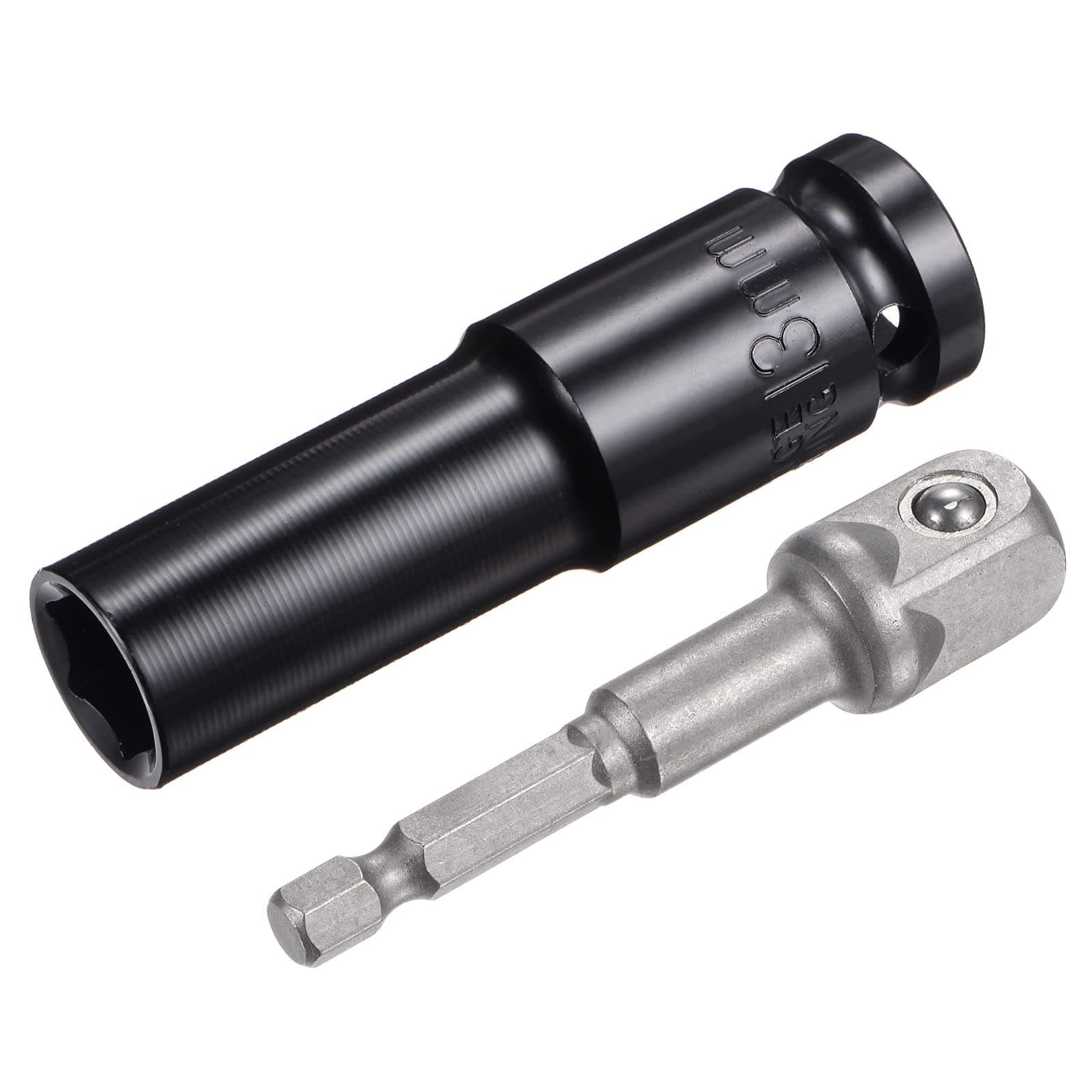 sourcing map 1/2" Drive Socket Accessory Set, 13mm Deep 6-Point Impact Socket 3" Length and 1/4" Hex Shank Adapter