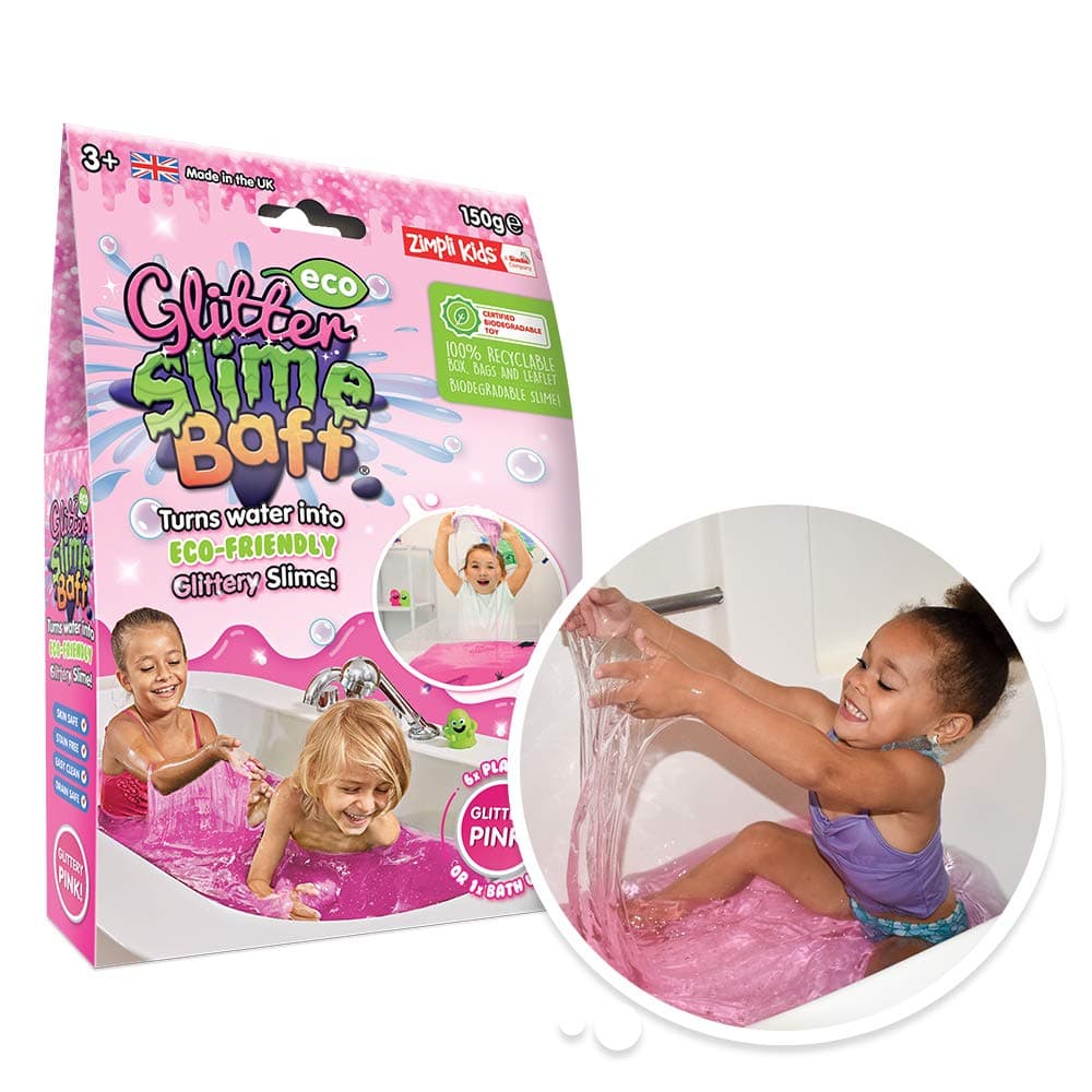 ZIMPLI - Eco Glitter Slime Baff Pink, 1 Bath or 4 Play Uses, Magically turns water into gooey, glittery slime, Environmentally Safe, Eco Friendly Toy