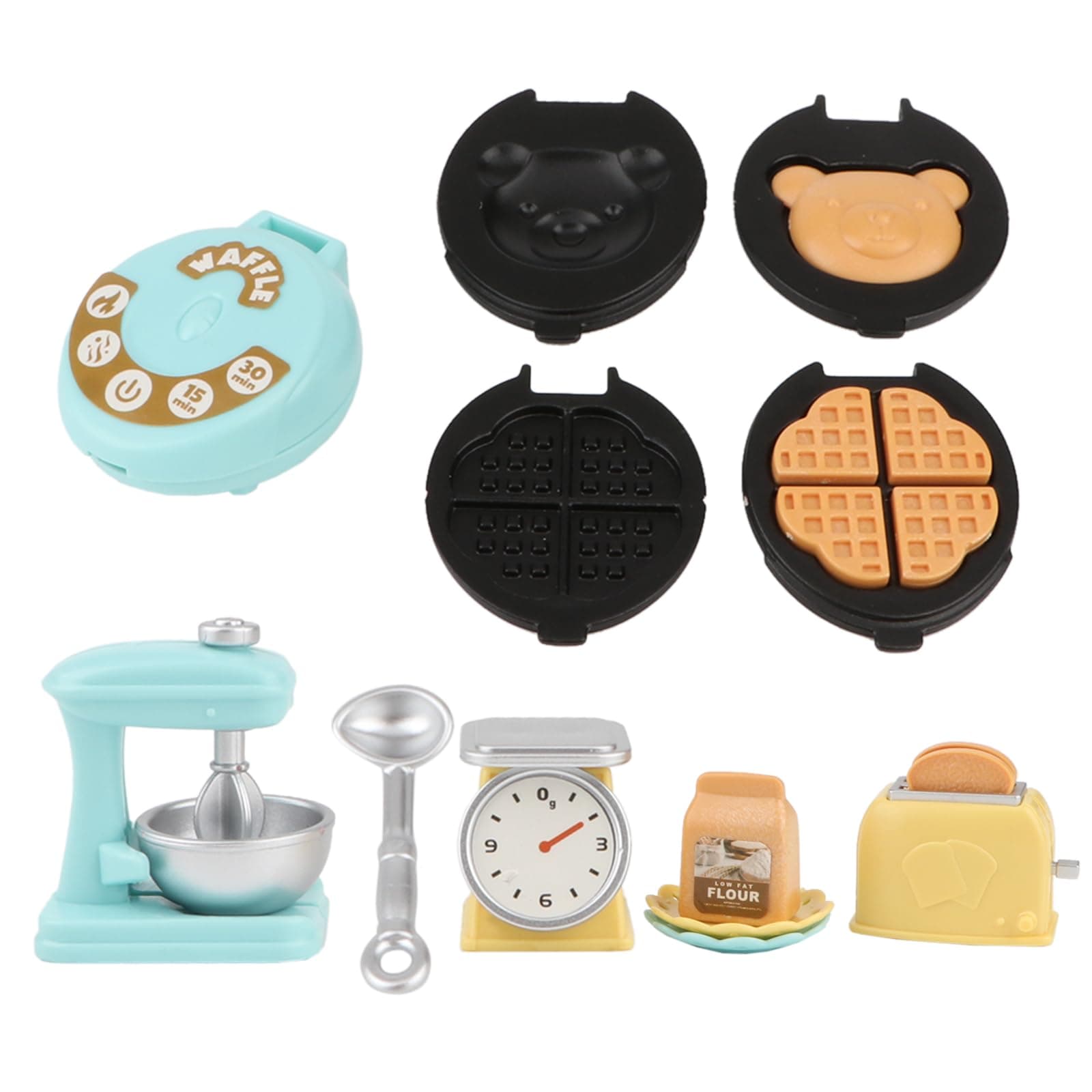 Miniature Dollhouse Kitchen Set 1:12 Decoration Waffle Maker Toaster Scale Stand Mixer Flour 10PCS Modern Mini House Furniture Accessories Kit Pretend Play (Blue)