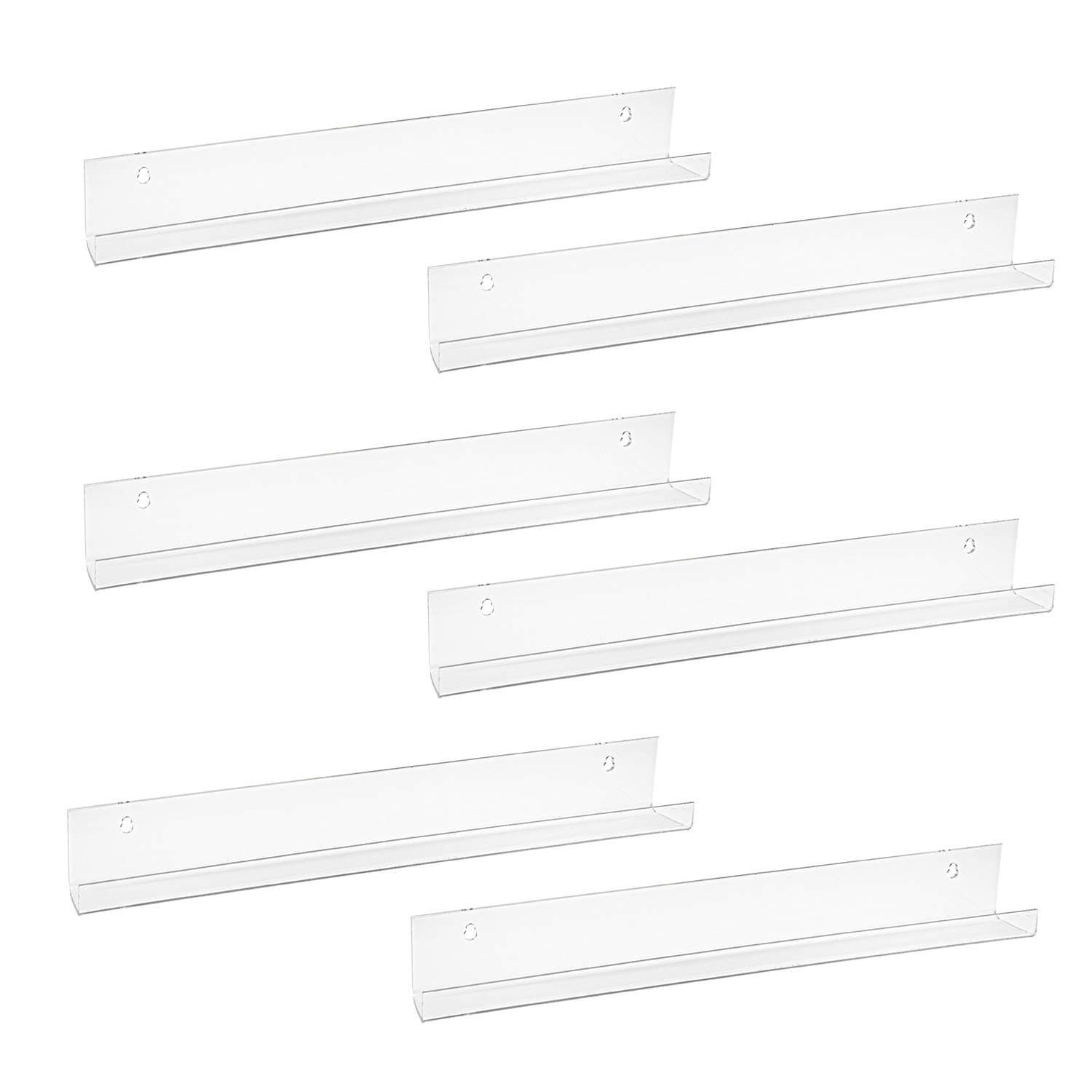 Fasmov 6 Pack 15 Inch Acrylic Floating Bookshelf, Invisible Wall Bookshelves for Kids Room, Living Room, Office, Bedroom, Bathroom, Kitchen