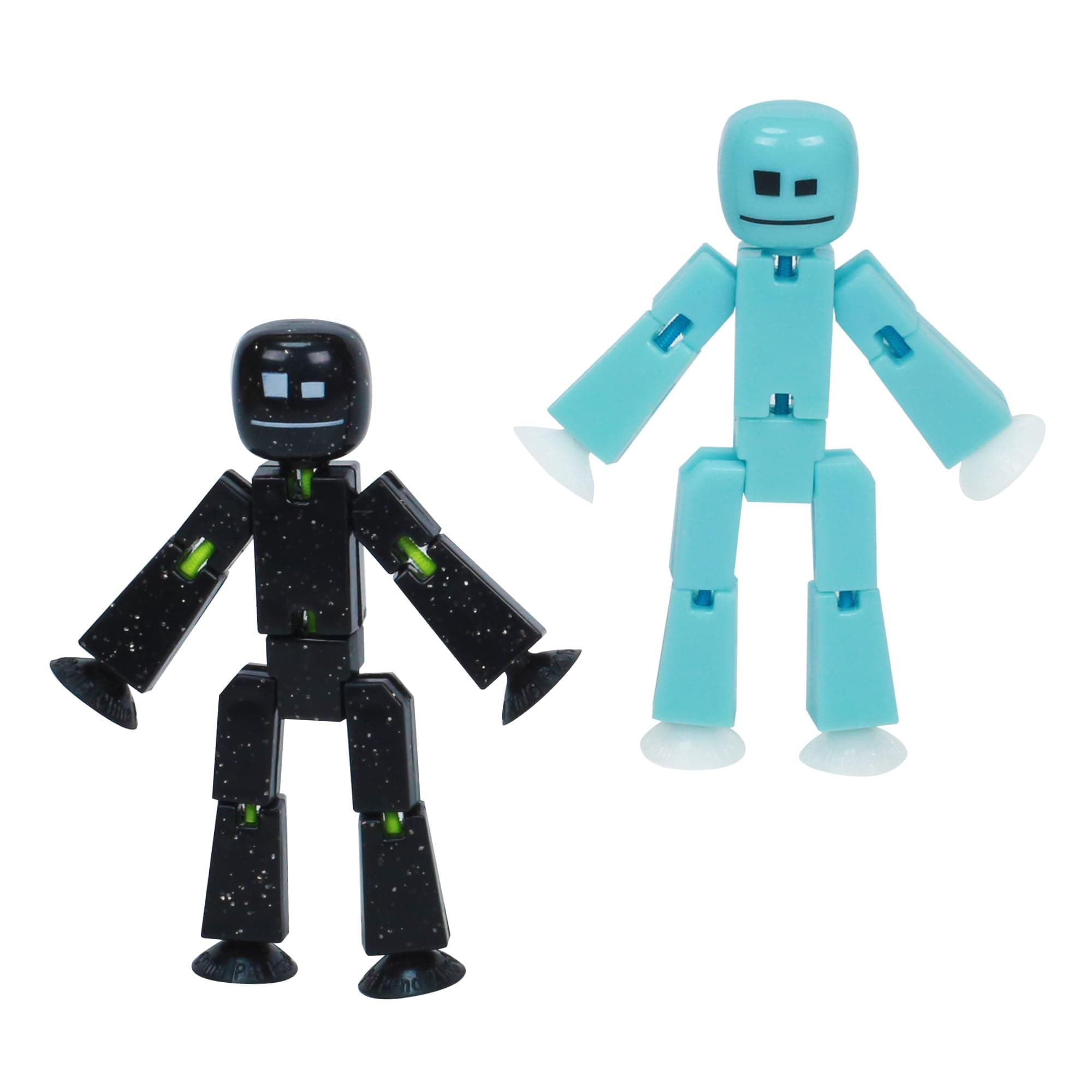 Zing StikBot Dual Pack - includes 2 StikBots - Collectible Action Figures and Accessories, Stop Motion Animation, Ages 4 and Up (Ice Blue+Solid Black Sparkle)