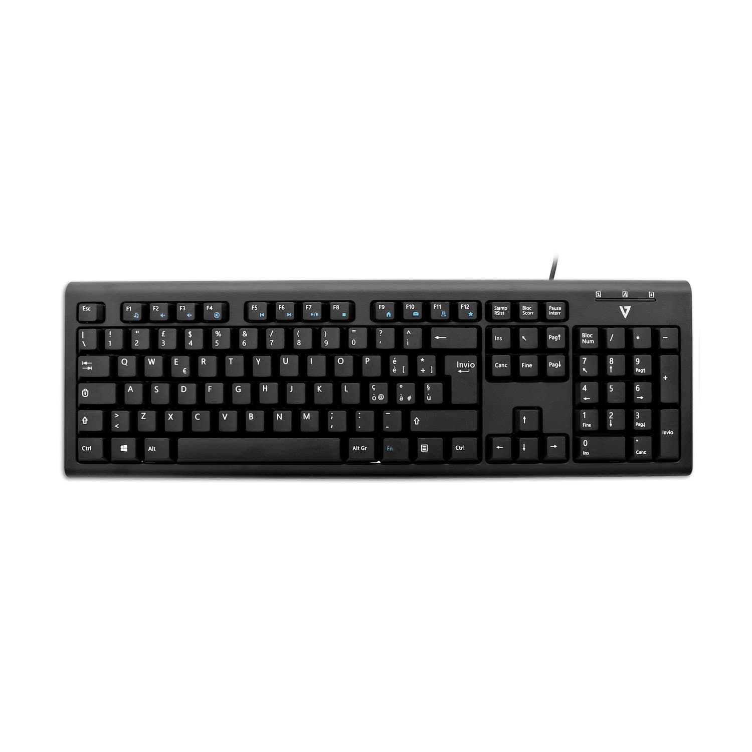 V7 KU200IT Italian Layout Wired Multimedia Keyboard - Black