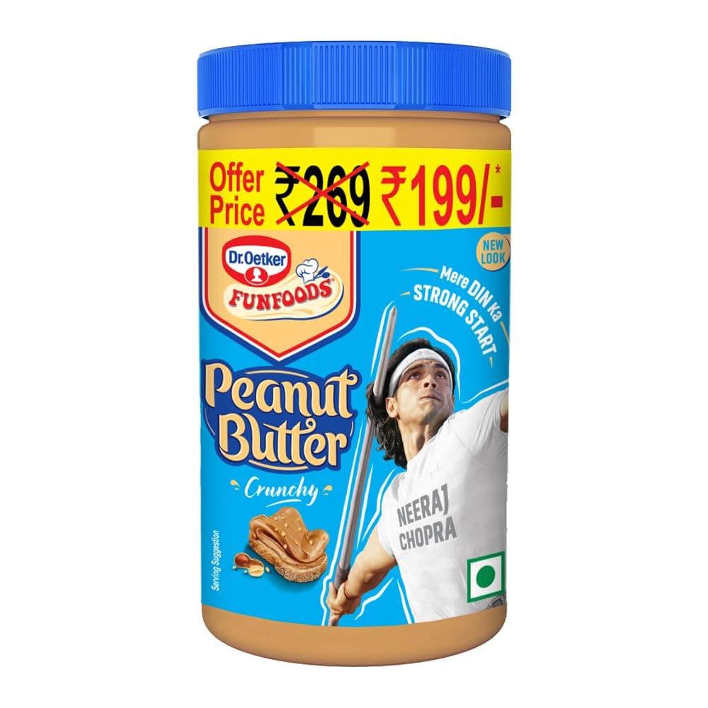 Dr. Oetker FunFoods Peanut Butter Crunchy,750G|91% Roasted Peanuts|25% Protein per 100G|Source Of Vitamin E,B3 & B6|Nutty & Sweetened Nut Butter|Plant-Based Protein Spread
