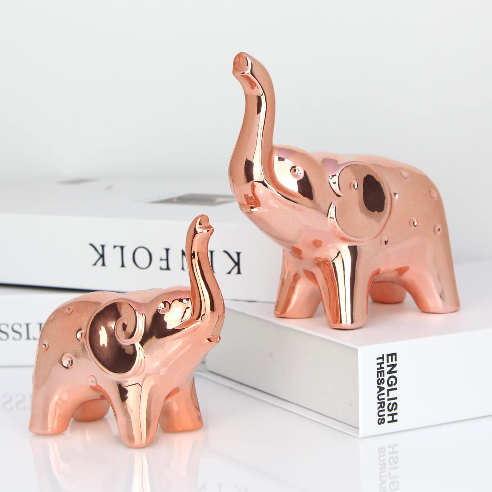 prosfalt A Pair Elephant Statue Home Decor,Modern Style Figurines,Sculpture for ​Office Desktop Bookshelf Living Room (Ceramics Rose Gold)