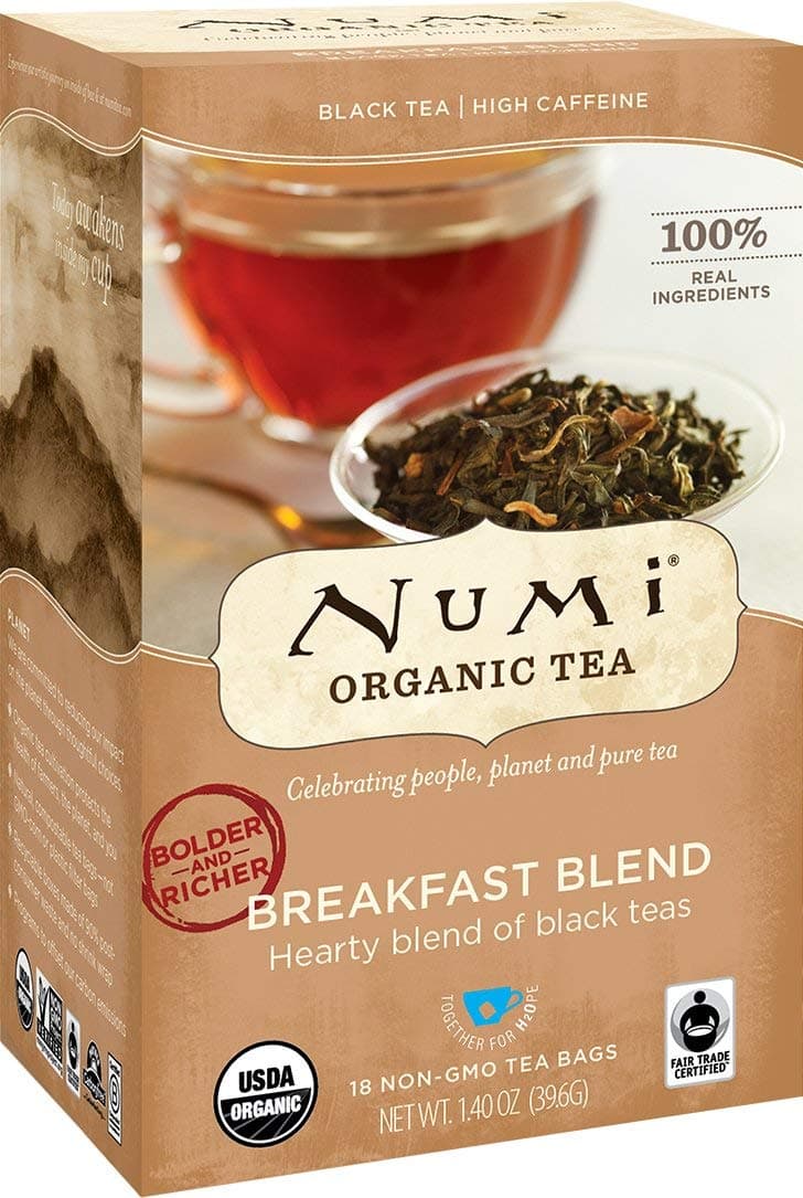 NumiOrganic Tea Fair Trade Breakfast Blend - Morning Rise - Full Leaf Black Tea in Teabags, 18-Count Box (Pack of 6)
