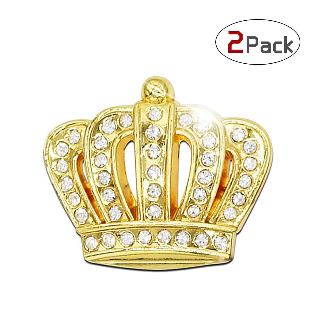 Bling Car Decoration Decal 3D Sticker Crystal + Crown Car Emblem Exterior & Interior Accessory ×2 Pack (Crown Gold Small)