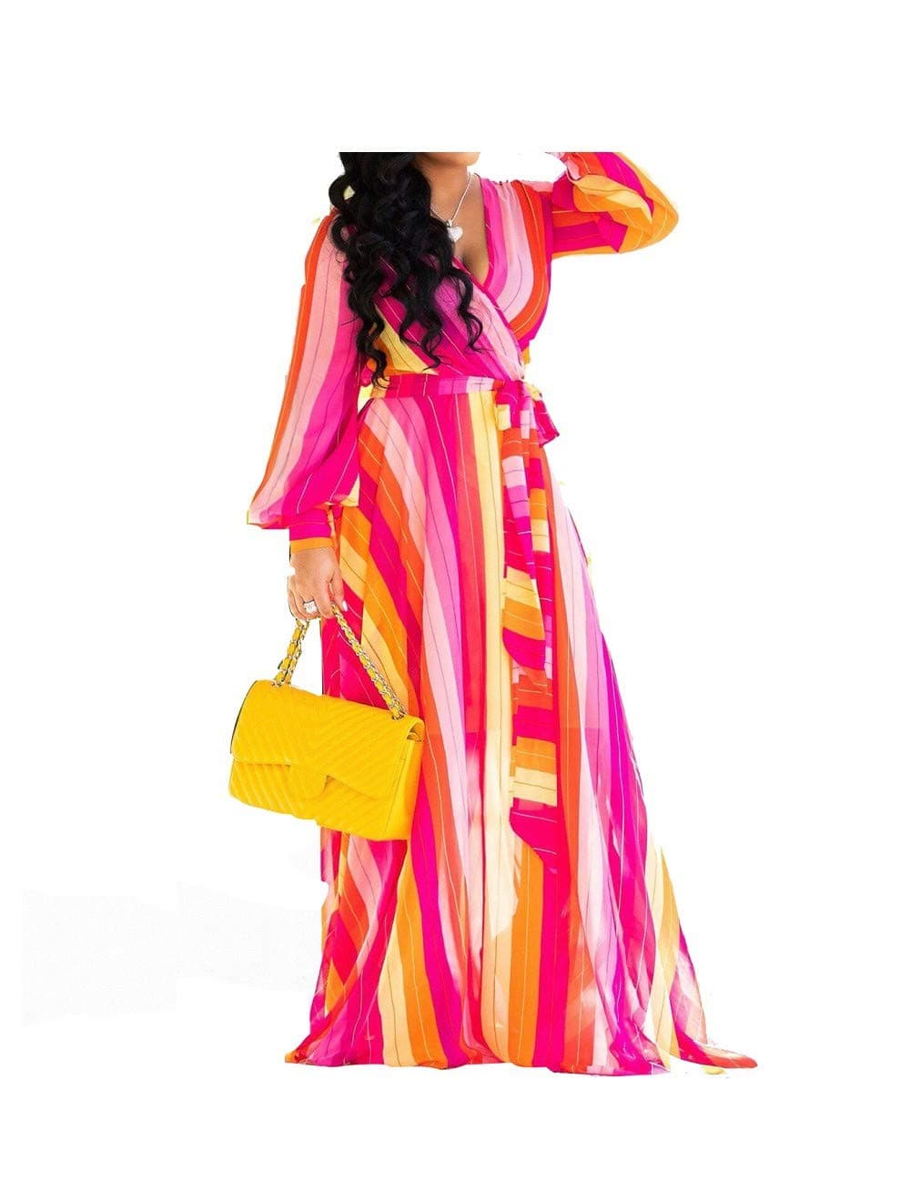 lvenzse Womens Maxi Dress Boho Chiffon Floral Printed Long Party Dresses Plus Size with Belt (S-5XL)