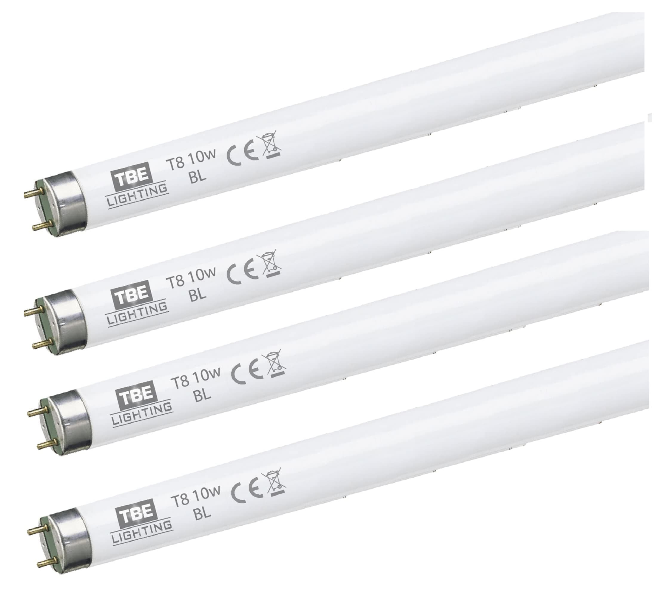 TBE LIGHTING10w UV Fly Killer T8 Tubes - 4 Pack - 10W BL 368nm Ultra Violet Bulbs for Insect Bug zapping - G5 2 pin Base Fitting - 330mm / 13 inch Length (excluding pins)