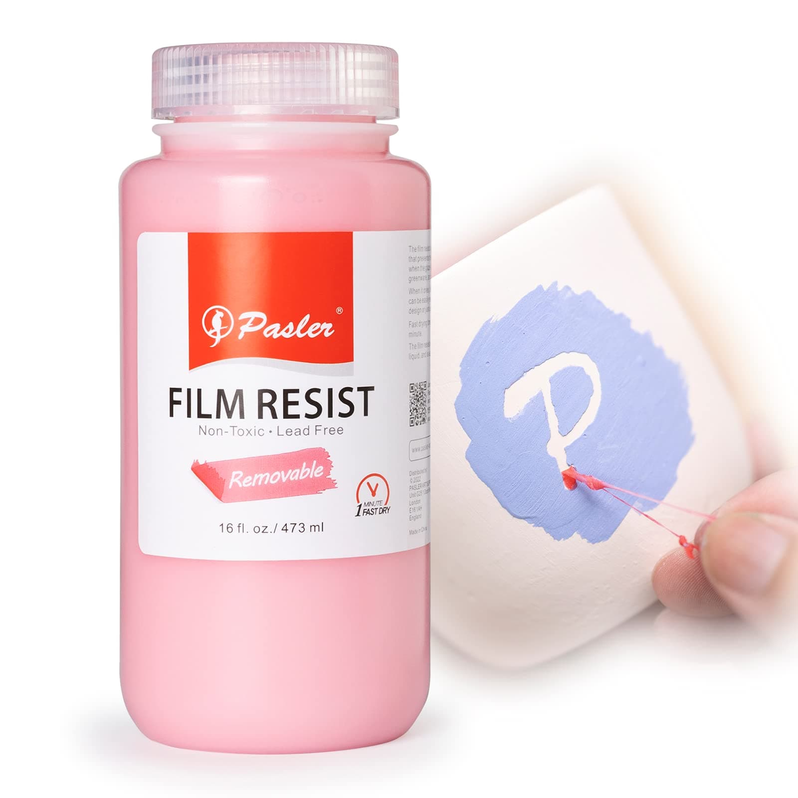 Pasler Film Resist,Latex Resist, for Pottery Bisque or Greenware,removable water-based film,16 fl oz / 473 ml