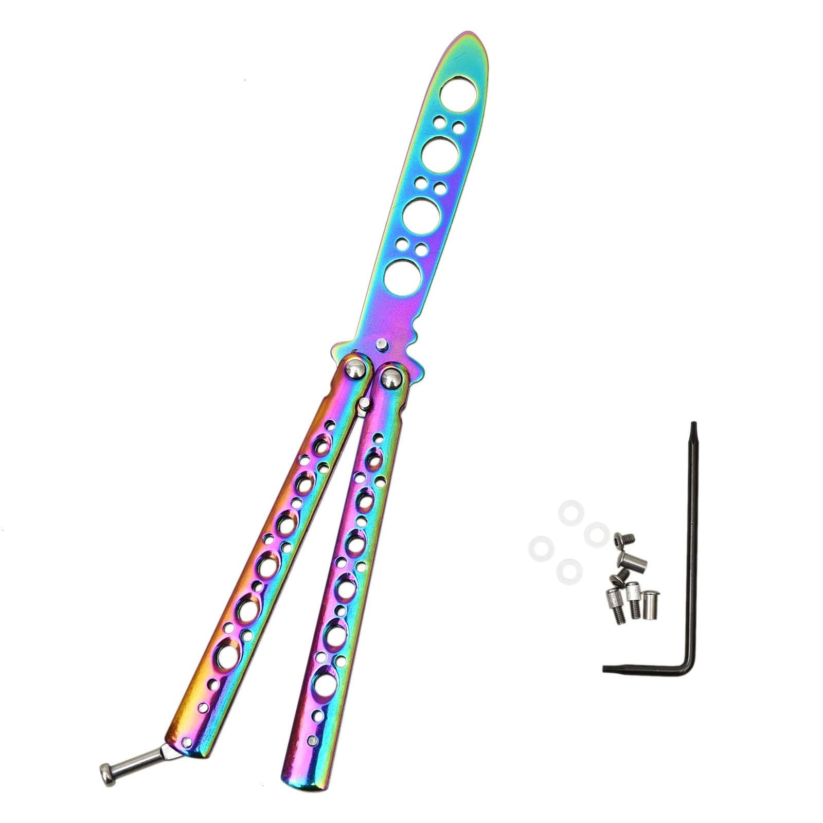 AQUEENLY Butterfly Knife Trainer, Rainbow No Offensive Stainless Steel Butterfly Training Knife for Beginner - Practice Knives Trainer Tool