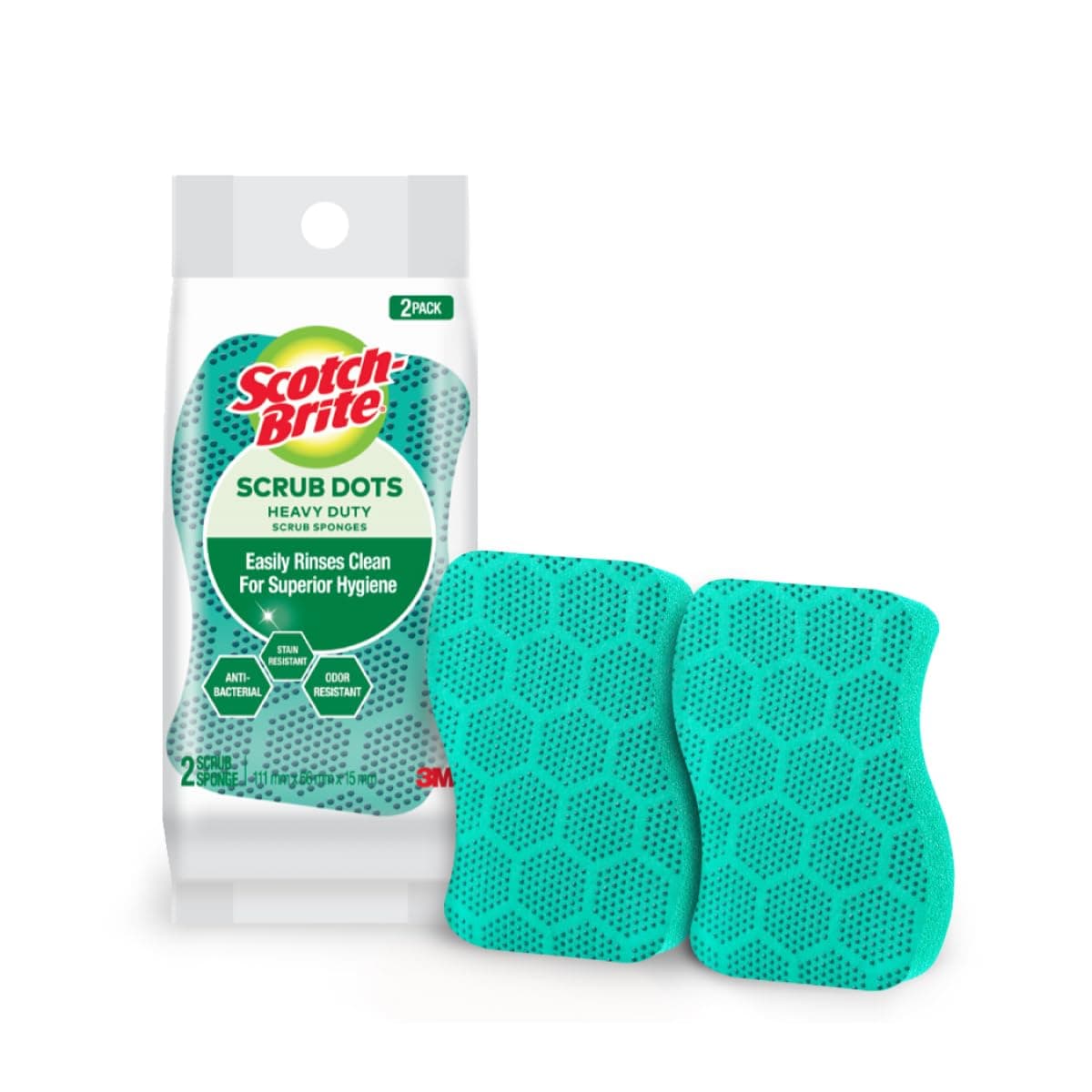 Scotch-Brite Heavy Duty Scrub Dots for Powerful Scrubbing, Suitable for Iron Cast, Stainless Steel & Non-Coated Cookware, Rinses Clean and Stays Odor Free (2 Pieces)
