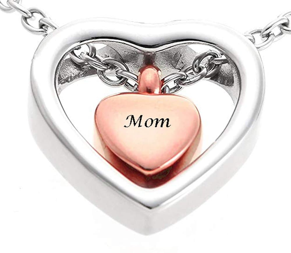 Stainless Steel Double Heart Rose Gold Cremation Necklace for Ashes Waterproof Memorial Jewelry Pendant Locket Necklace Chains Gift Box for Mom with Free 21'Chain Mini Funnel Fill Kit Gift Box