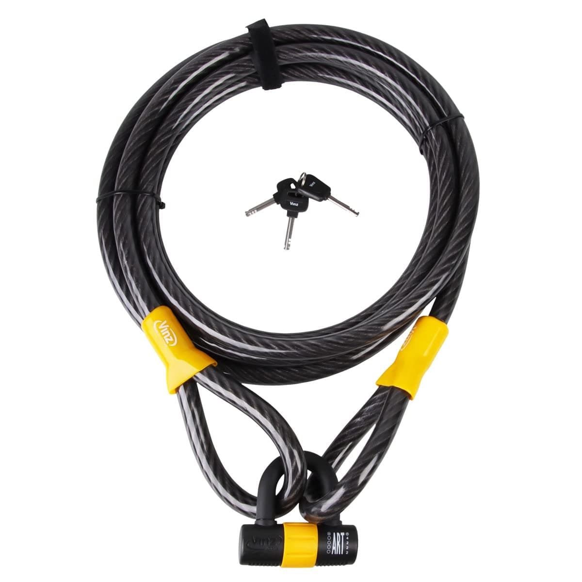 Vinz Kibo Cable Lock | Type 1 | Rollable 5 m / 5 m - 10 m Long x Diameter 20 mm | with Two Keys | Also Suitable as Boat Lock or to Lock Garden Furniture (5 m, Yellow)