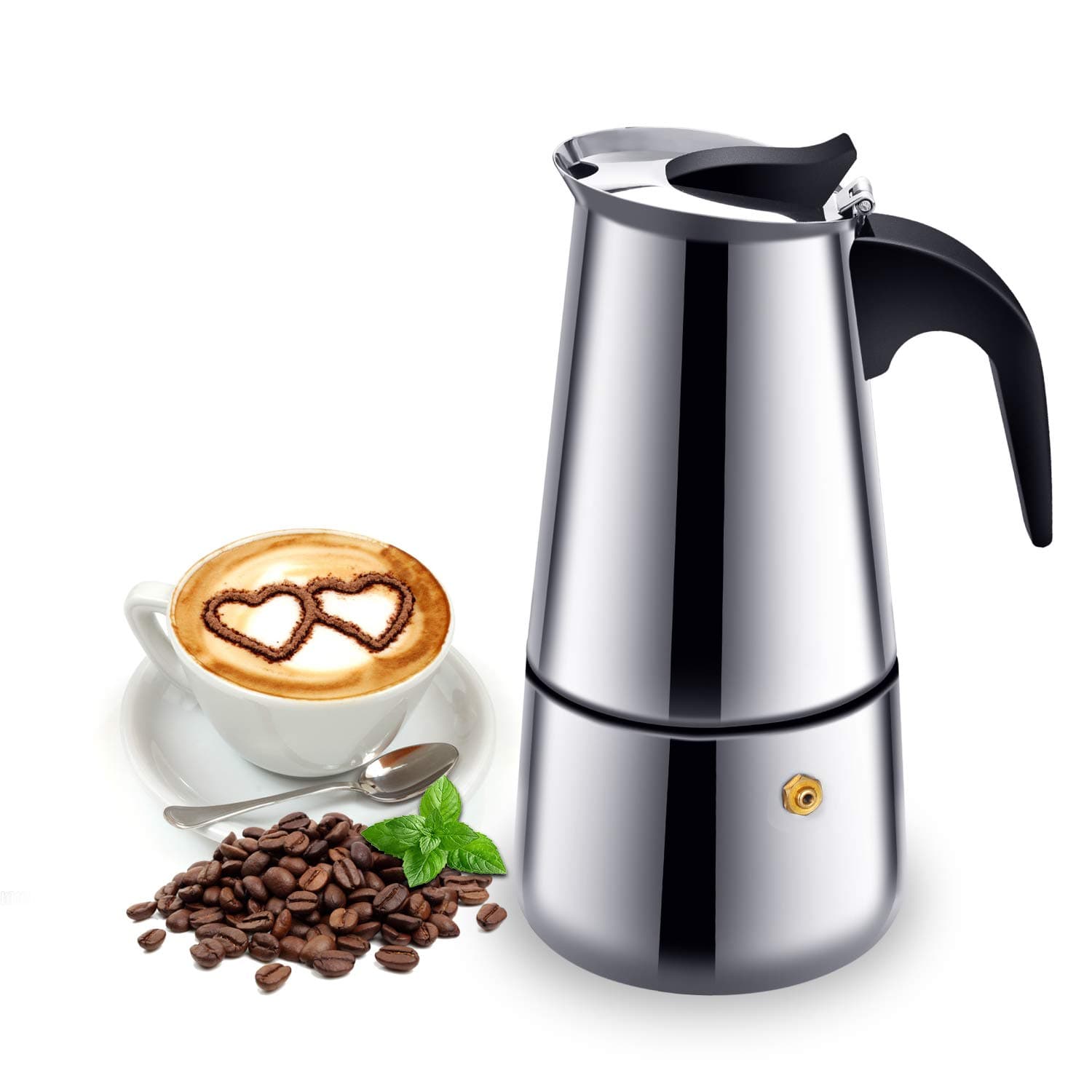 Espresso Maker, Induction Stovetop Espresso Italian Coffee Maker Moka Pot Stainless Steel Cafe Pot 6 Cup(300ml), Perfect for Home and Office Use