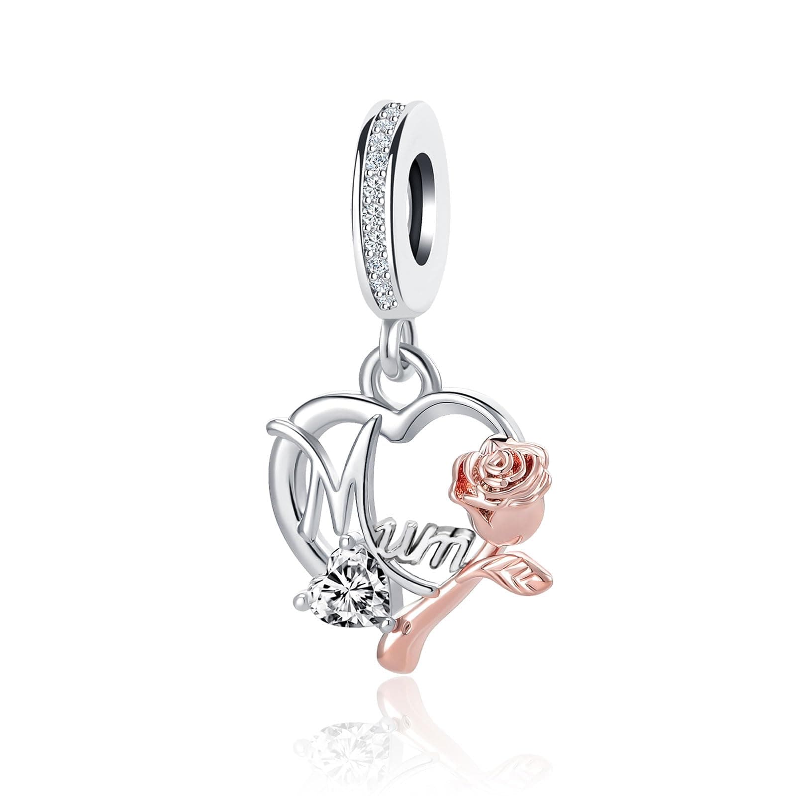 Rose Flower Love Heart Birthday Dangle Charms Compatible with Pandora Bracelets Gift for Mum Nana Wife from Daughter Son Granddaughter