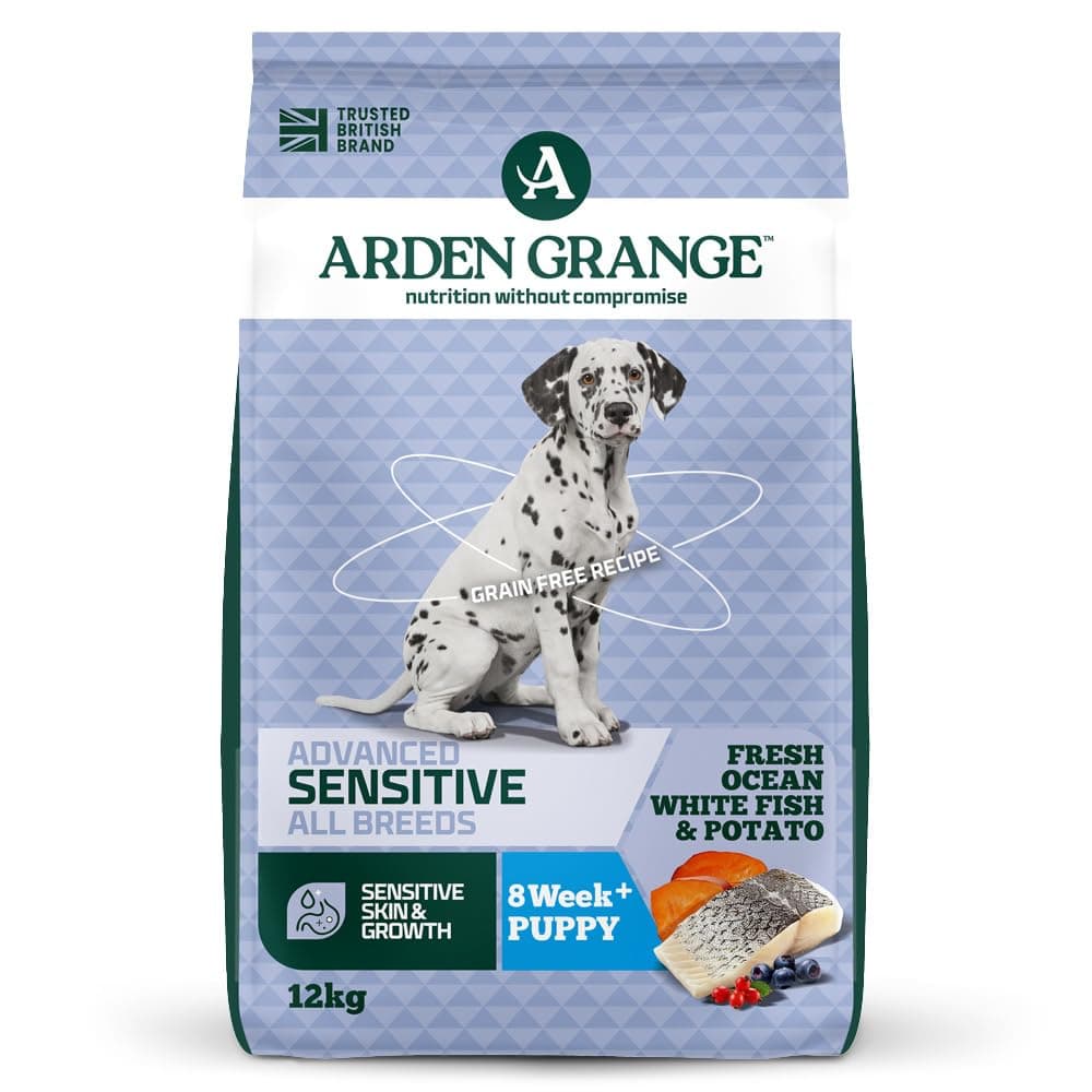 Arden Grange Sensitive Puppy/Junior Dry Dog Food Grain Free Ocean White Fish and Potato, 12 kg