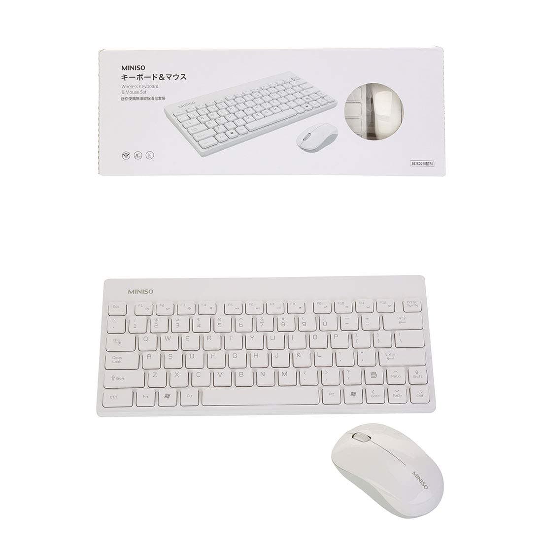 MINISO Mini Wireless Keyboard and Mouse Combo Compact Wireless Computer Keyboard Set Less Noise and Ergonomic Suits for Laptop PC Office School (White and Grey)