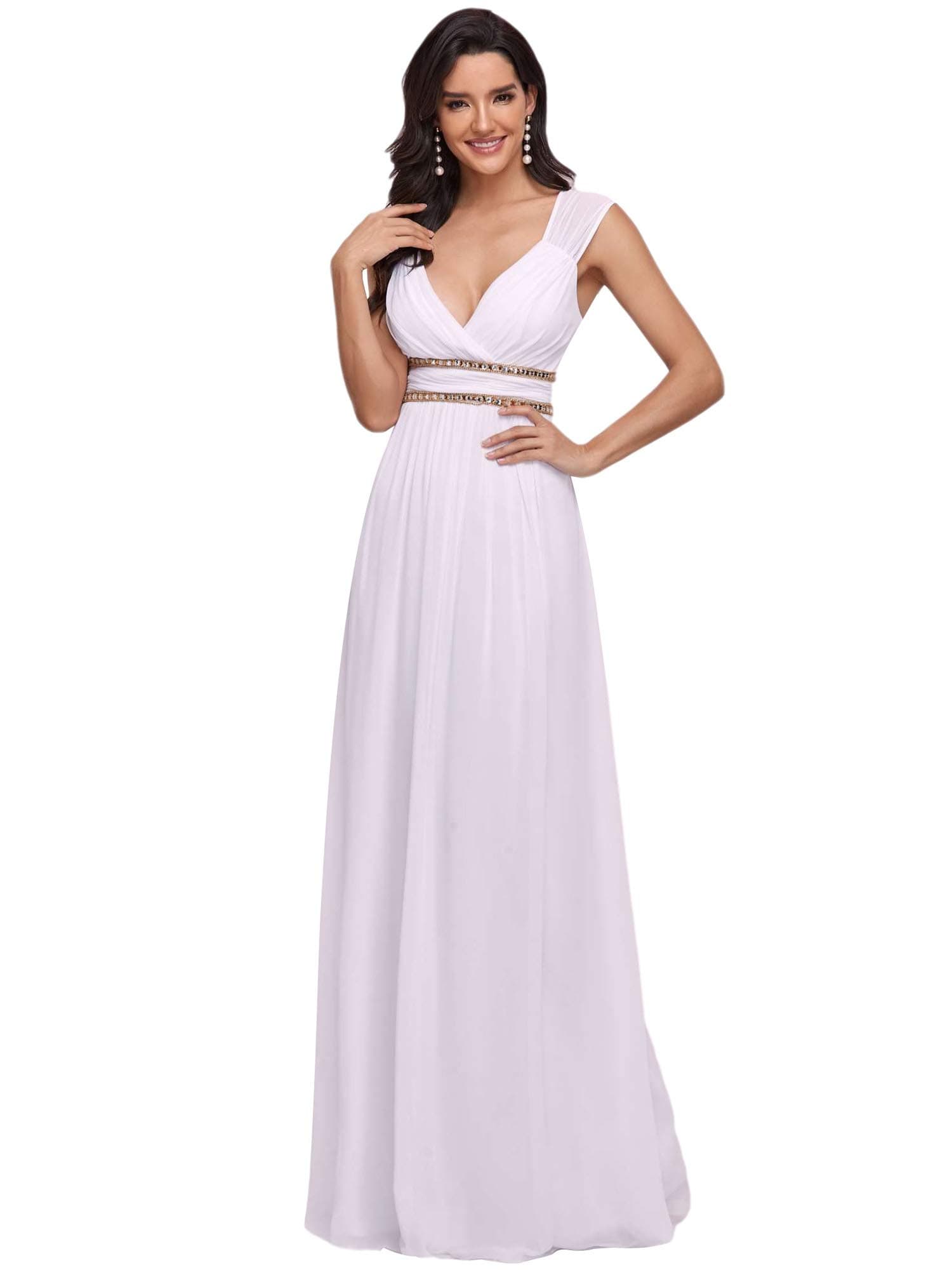 Ever-Pretty Women's Elegant V-Neck Floor Length A Line Empire Waist Chiffon Long Bridesmaid Evening Dress 08697