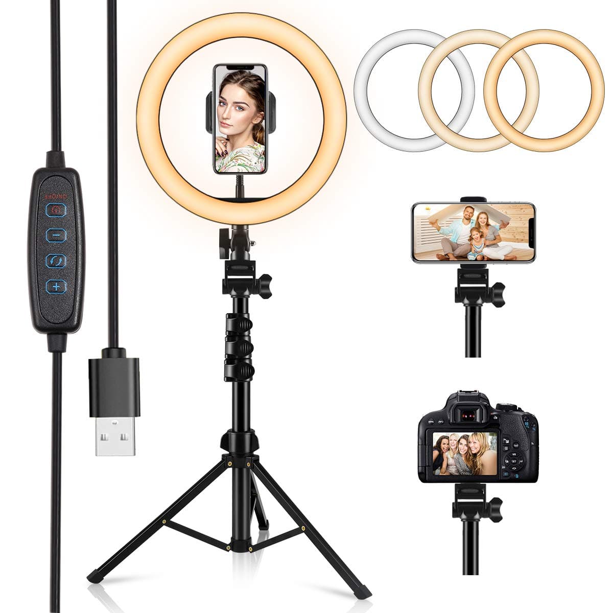 10.2' Selfie Ring Light with 54' Extendable Tripod Stand & Flexible Phone Holder,Fill Light Ring for YouTube Video/TIK Tok/Live Stream/Makeup/Photography,Remote Control Compatible with iOS/Android