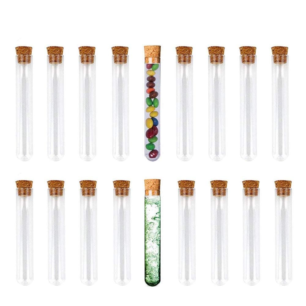 Clear Plastic Test Tubes with Cork Stoppers 30pcs 5ml and 13ml for Scientific Experiments Candy Spices Storage