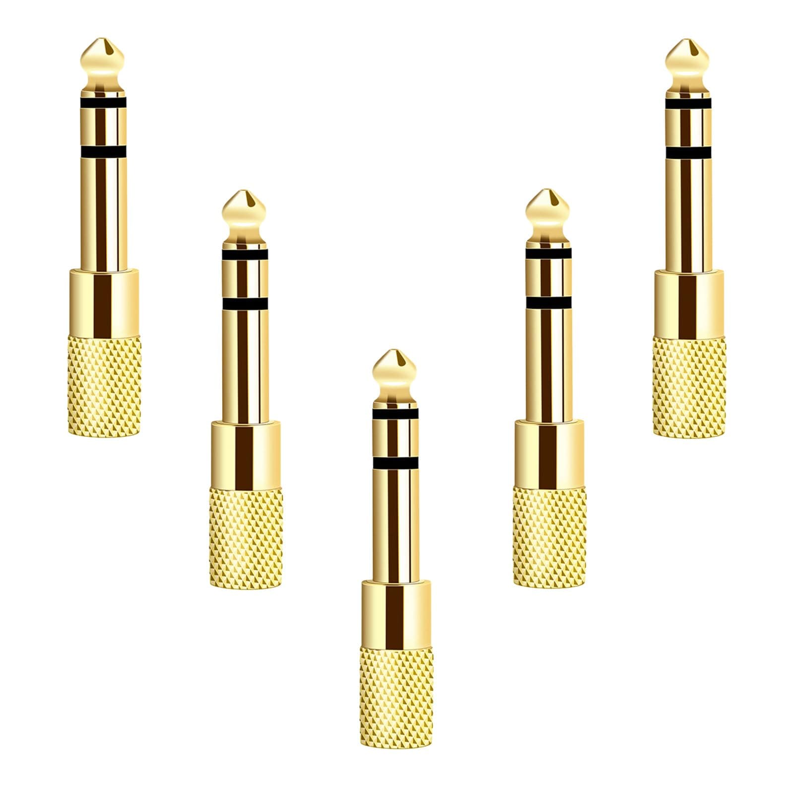 Stereo Audio Adapter 6.35mm (1/4 inch) Male to 3.5mm (1/8 inch) Female Headphone Jack, 5 Pack