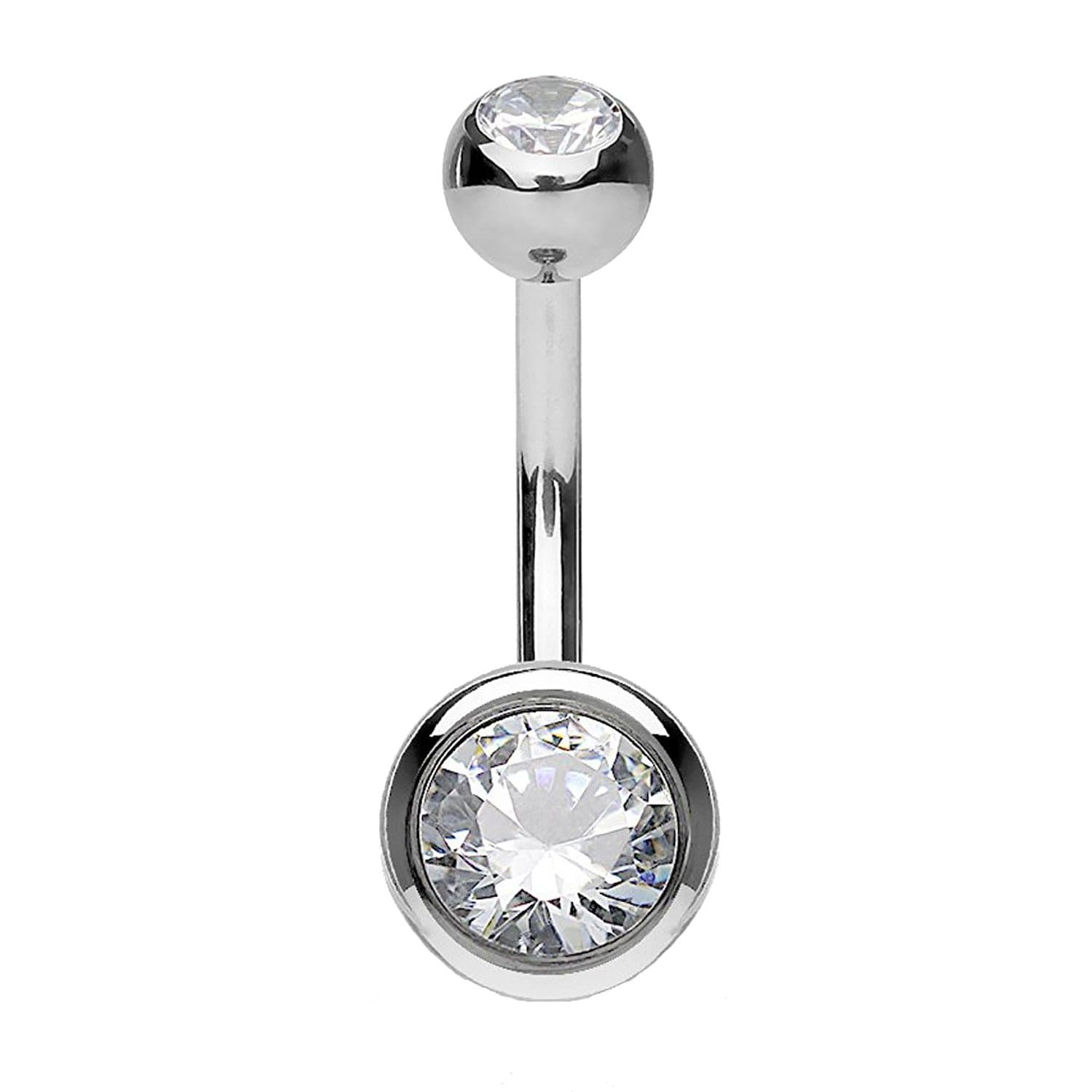 FIFTH CUE14G Solid G23 Implant Grade Titanium INTERNALLY THREADED Double Jeweled Naval Belly Ring