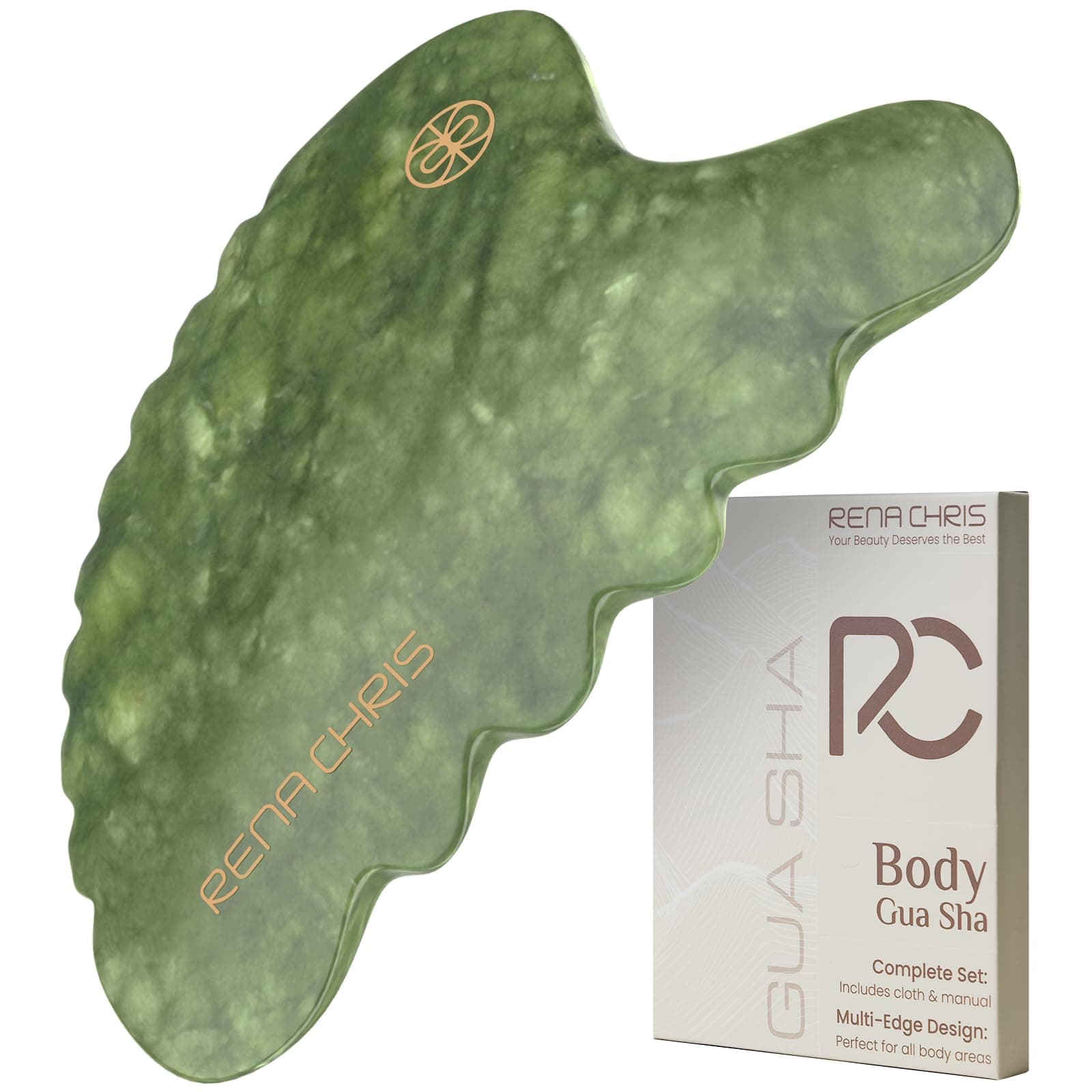 Rena Chris Gua Sha Facial Tools, Natural Xiuyan Jade Gua Sha Body Tools for Whole-Body Skin Care, Gua Sha Tool for Face and Body to Reduce Wrinkle and Puffiness
