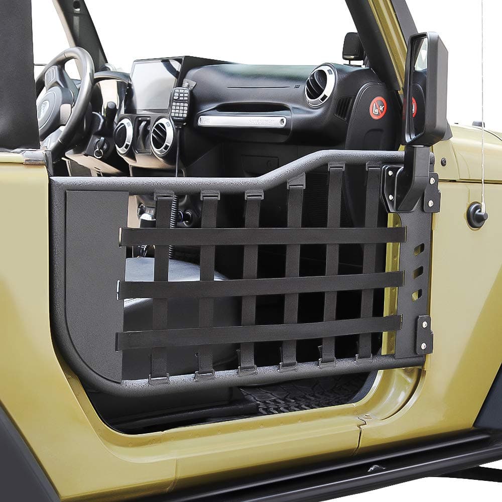 [2 Pcs] Tubular Door Left & Right Door with Mirror 1 Pair for 2007-2018 J-eep Wrangler JK 2 Doors