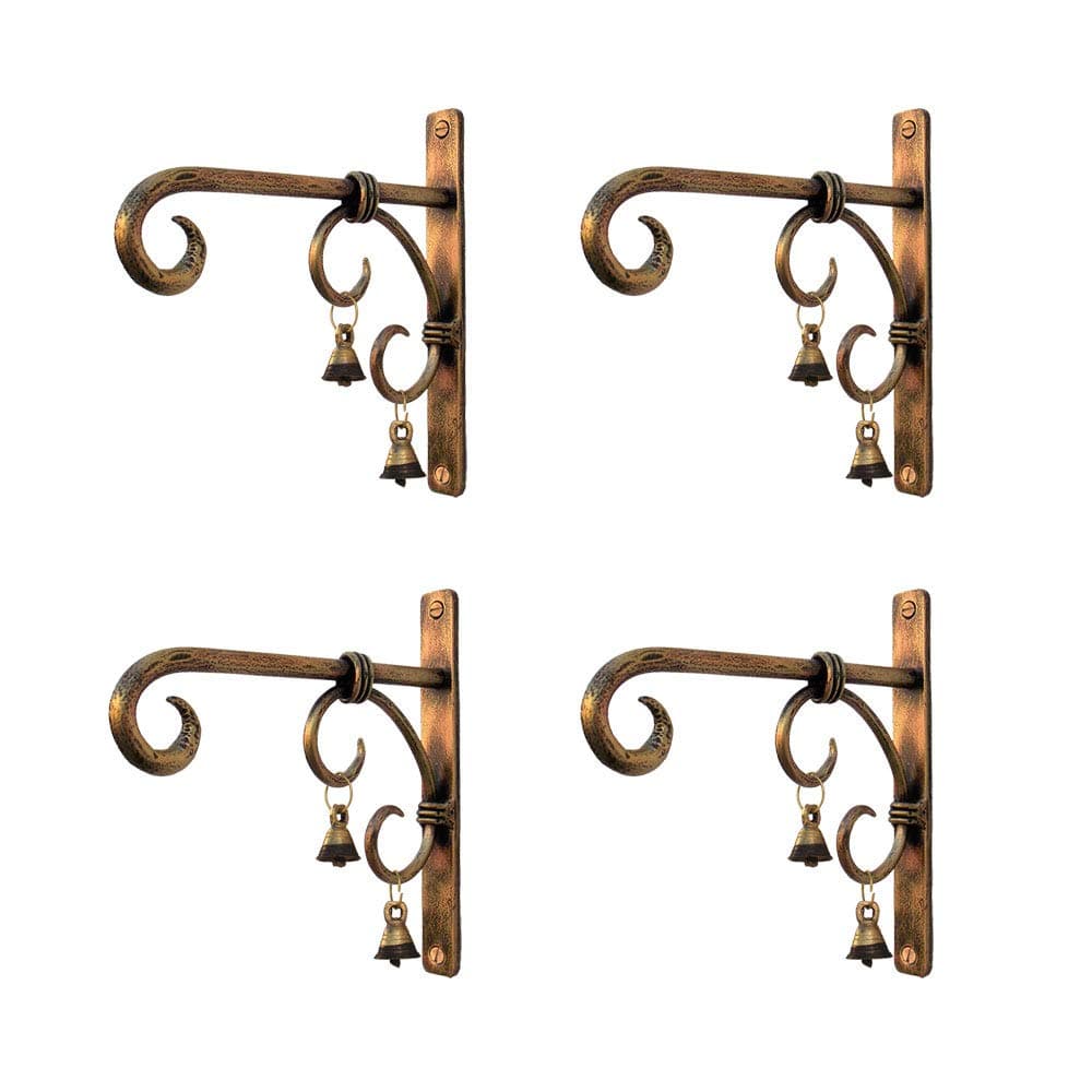 SADHUBELA Bell Art Ankud - Set of 4 Wall Mount Hangers. an Antique Golden Finished Handmade Wall Hook for Hanging Decoratives. A Wall Decor Craft as a Planter Hanger, Lantern Hanger, Bell Hanger