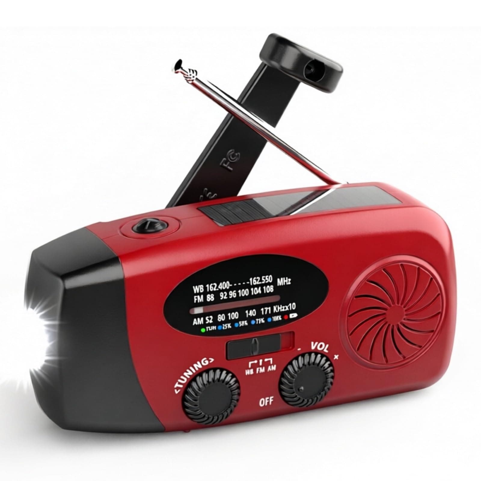 18500mWh Weather Emergency Radio, Portable Solar AM/FM/NOAA Hand Crank Radio, Cell Phone Charger with SOS, 1W LED Flashlight, Headphone Jack, Power for Emergency Preparedness (5000mAh Red)