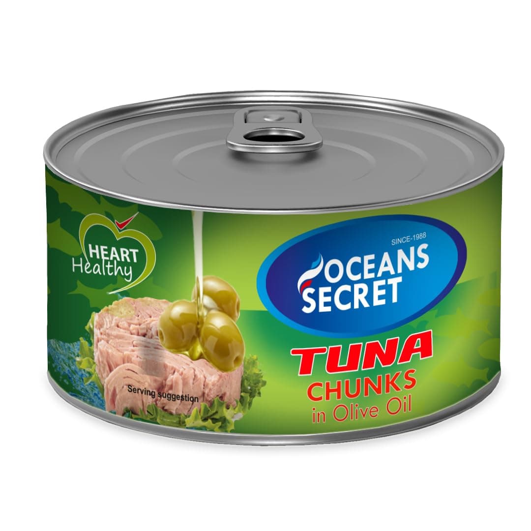 Oceans Secret Tuna Chunks in OliveOil with Water 180gm Pack of 1 Canned Tuna Fish | Balanced Nutrition | Light Taste | in Olive Oil with Water | Premium Cuts Ready to Eat