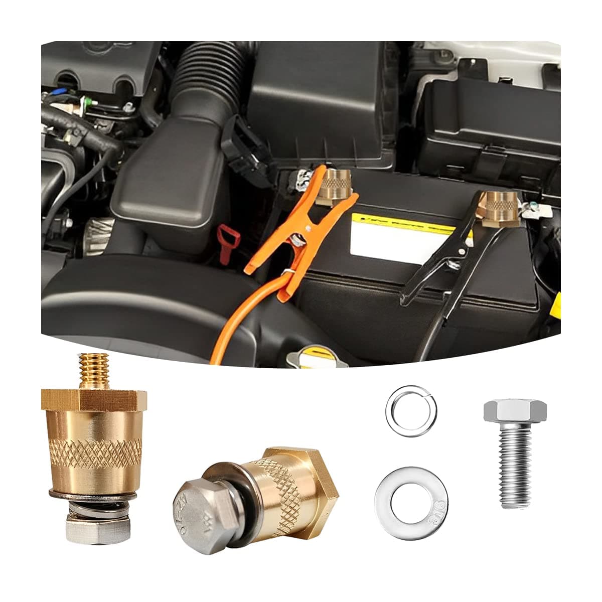 CGEAMDY 1 Pair of Battery Pole Adapter, Terminal Connector Brass Tone Post Adapter Screws Compatible with Battery Accessories, Battery Terminal Connector Brass Adapter Stud Extender Screws Nuts