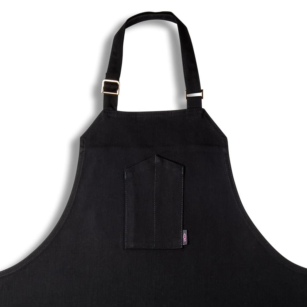 AOSbySOSA Black Professional Chef Apron/Bib with black double stitching | Adjustable with Pockets - Aprons by Chef Angelo Sosa {Cast Iron}