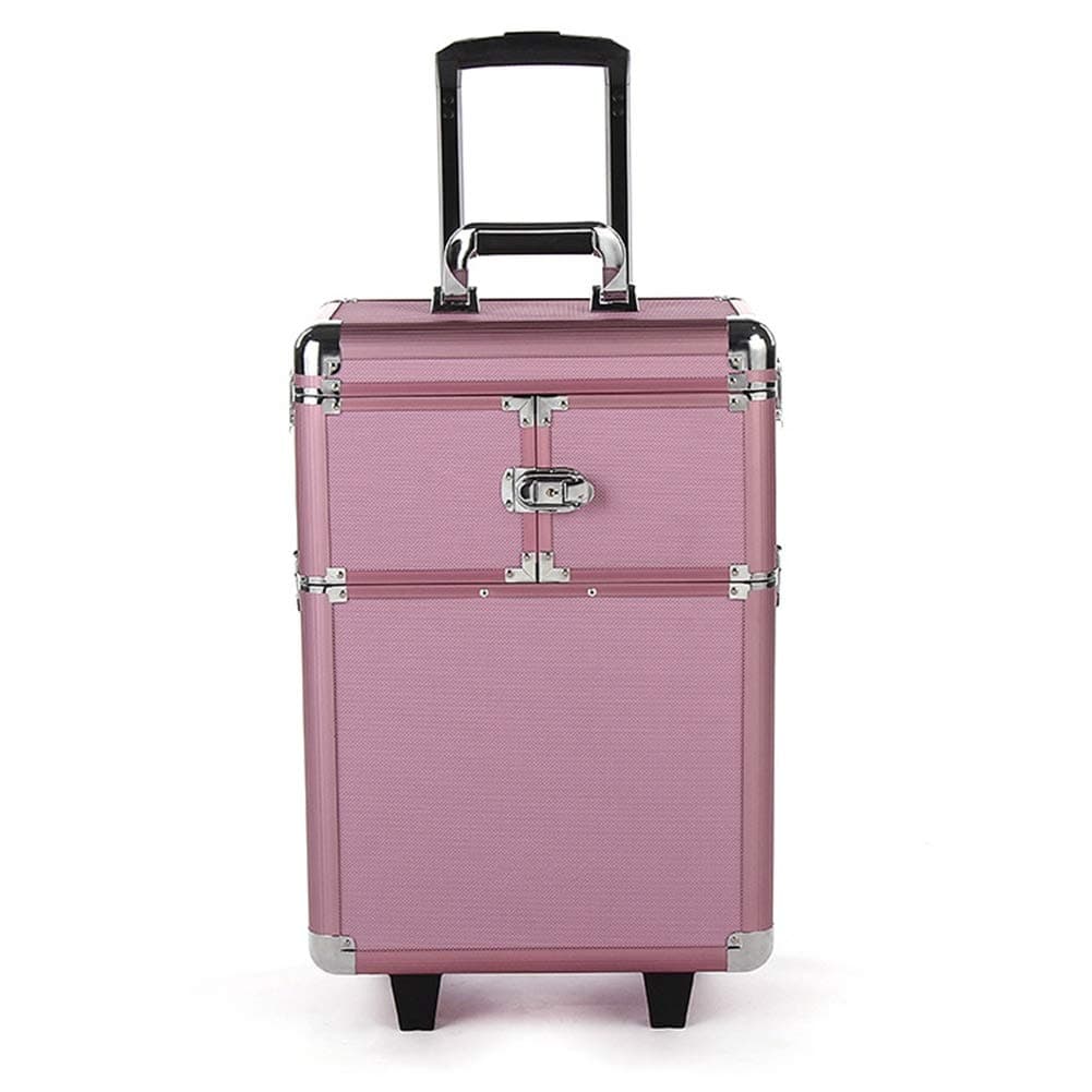 YACASE Aluminum Makeup Train Case Trolley Cosmetic Rolling Organizer Box with 2 Wheels and 3 Folding Trays for Professional Artist