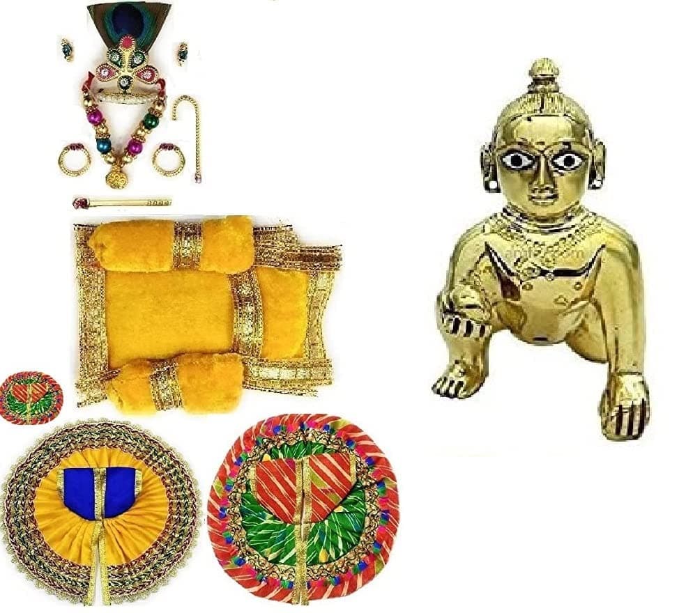 Ladoo Gopal Ji Kanha JI Janmashtami Special Laddu Gopal Murti (Brass Idol) with one Dress for ladoo Gopal ji Size 0