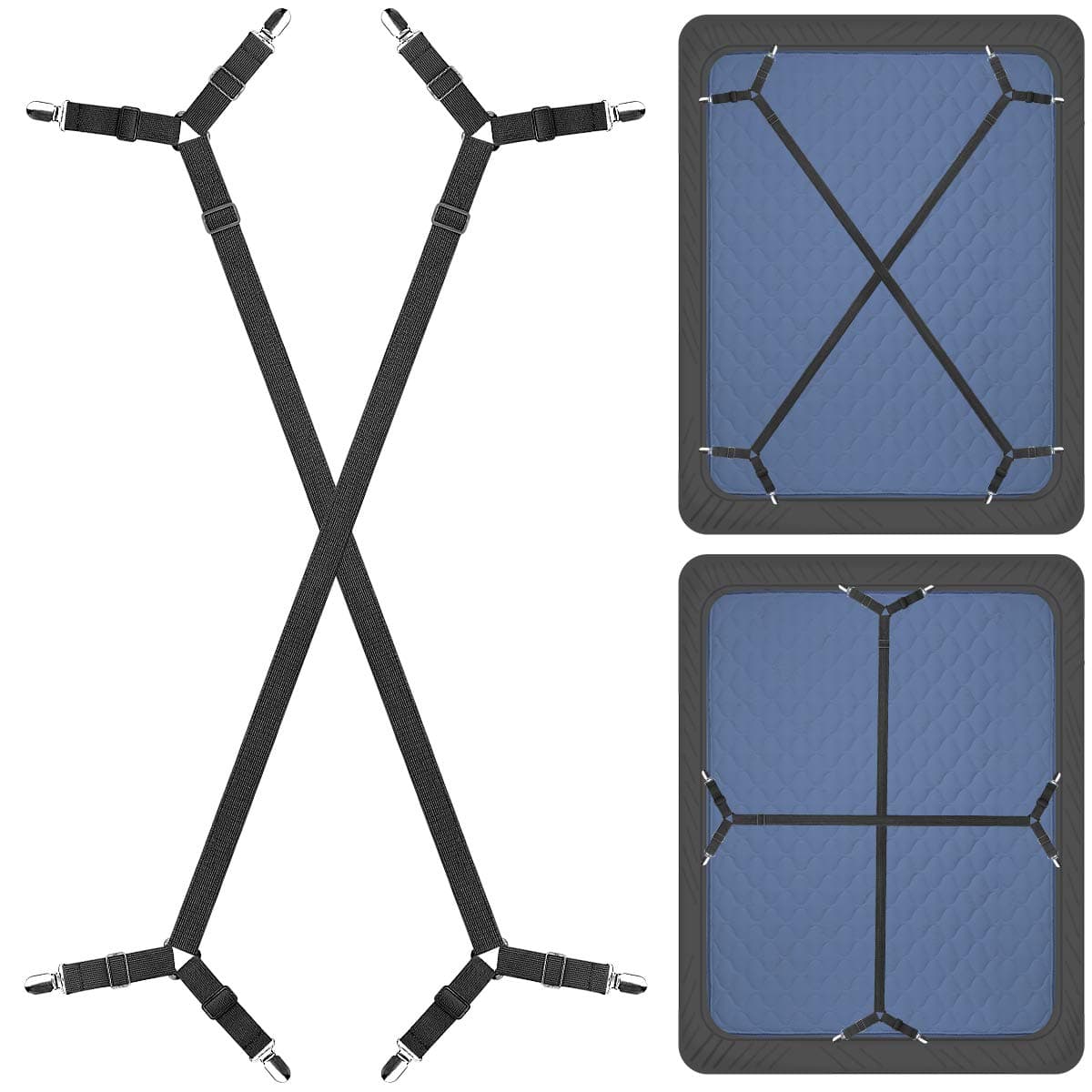 ZHOUBINSheet Suspenders Clips, Bed Sheet Straps Mattress Sheet Holders for Twin, Full, Queen, King - Keep Sheets in Place Corner Sheet Grippers Fasteners Sheet Stays
