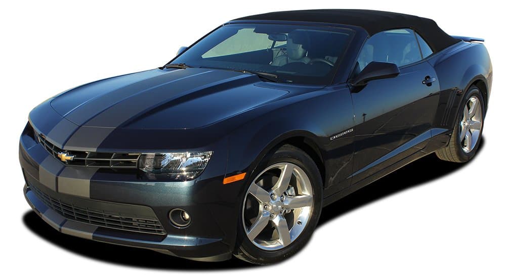 MoProAuto Pro Design Series Race Rally : 2014 2015 Chevy Camaro Factory Indy Style Rally Racing Vinyl Graphic Decal Stripes (RS LS LT Convertible Models with Factory Spoiler ONLY) (Color-3M 04 Red)