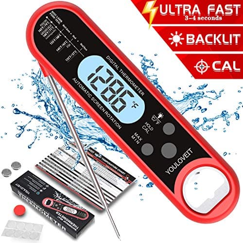 Youloveit Upgraded Instant Read Meat Thermometer, Auto-Rotation Backlight Screen and Rotating 240°Probe Cooking Food Thermometer for BBQ, Kitchen, Liquids