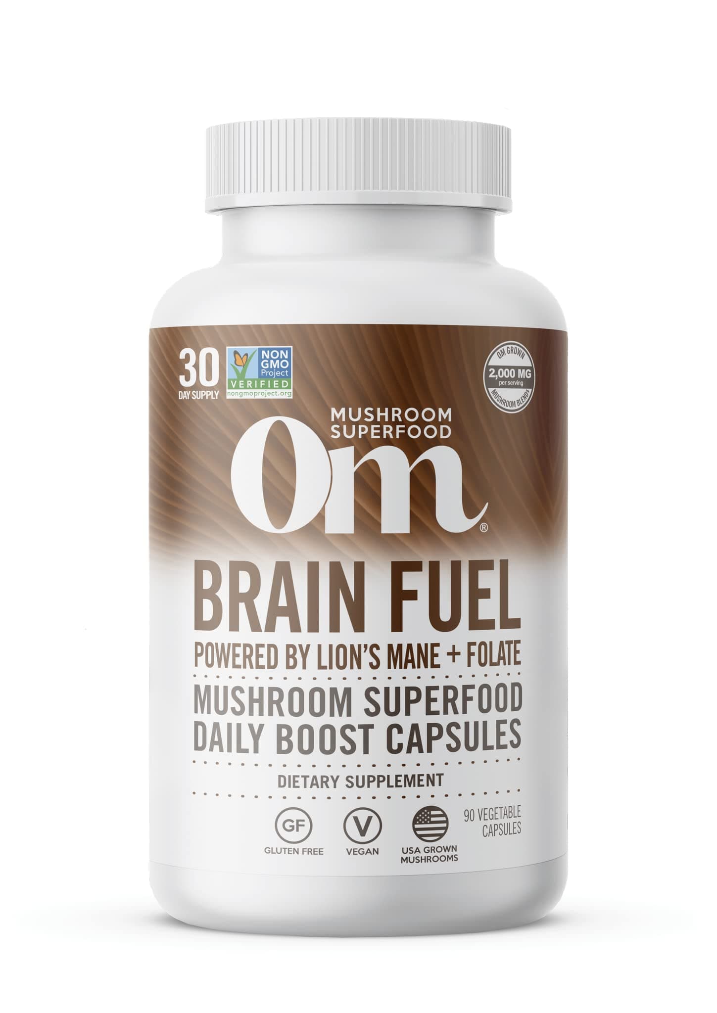 Brain Fuel Mushroom Powder Capsules Superfood Supplement, 90 Count, 30 Days, Lion's Mane, Reishi Blend Plus Folate, Mental Clarity, Mushroom Supplement