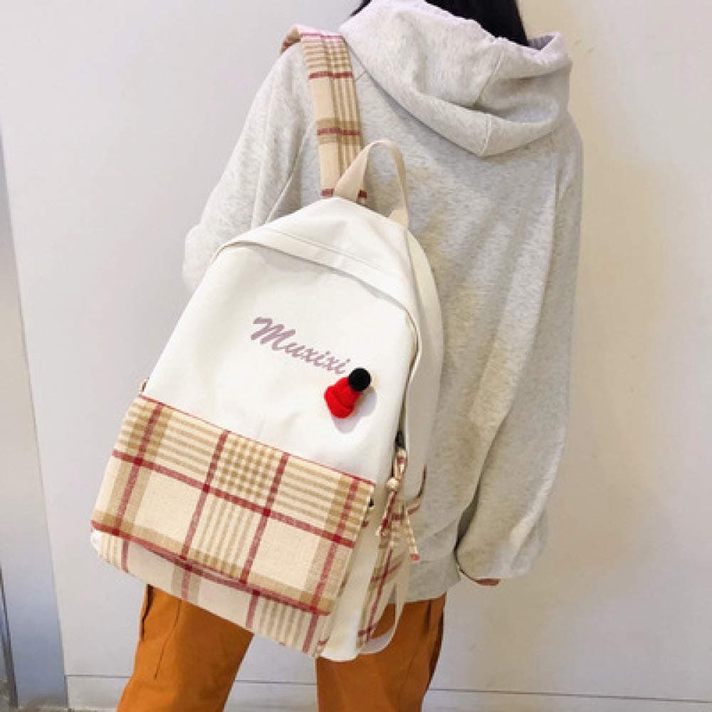 Backpack Female Ancient Sense Girl Canvas Campus College Student Bag Korean Sen Wild Lattice Ins Backpack 3 29 * 40 * 11Cm