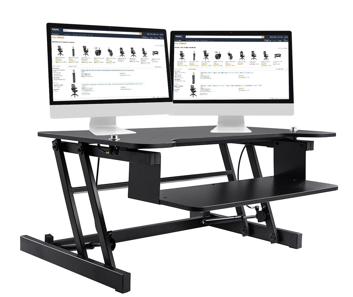 JOBOON Height Adjustable Sit / Stand Desk Computer Riser Elevating Desktop Dual Monitor Workstation- 32" Wide (Black)