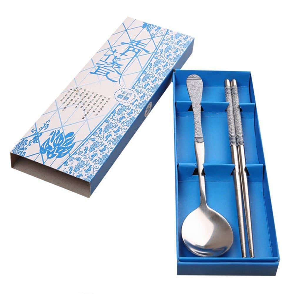 Everyfit Spoon Fork Chopstick Set Stainless Chinese Style Blue and White Porcelain Flatware Set Tableware Set for Home Restaurant with Stylus Gift Set（Blue and White Porcelain）