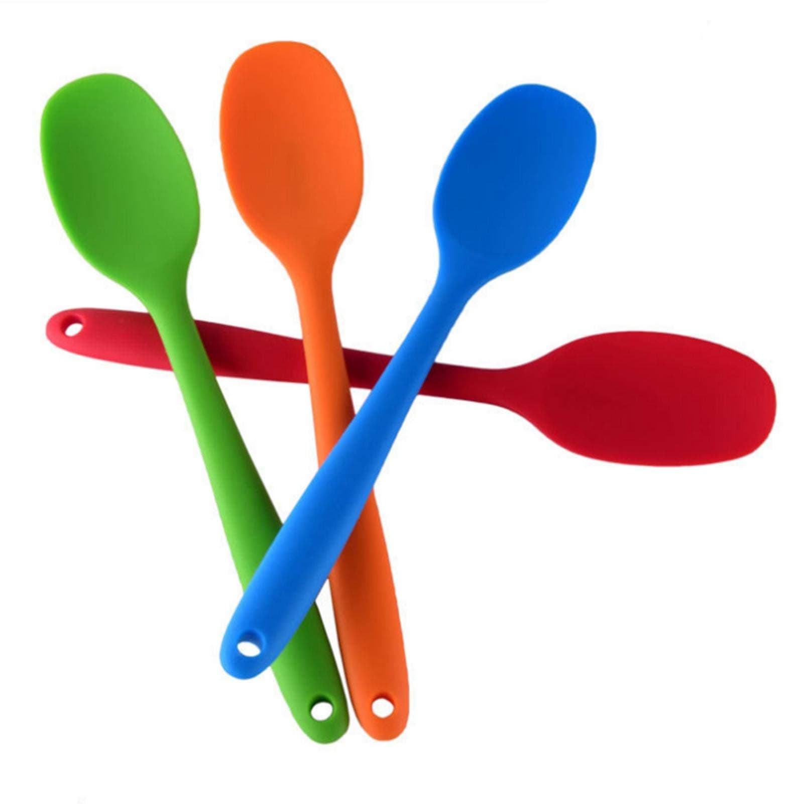 1 piece Silicone Spoon Large Nonstick Kitchen Spoon Long Handle High Temperatur Cooking Utensil for Mixing and Serving Baking Scraper Spoon (random color, 28cm)