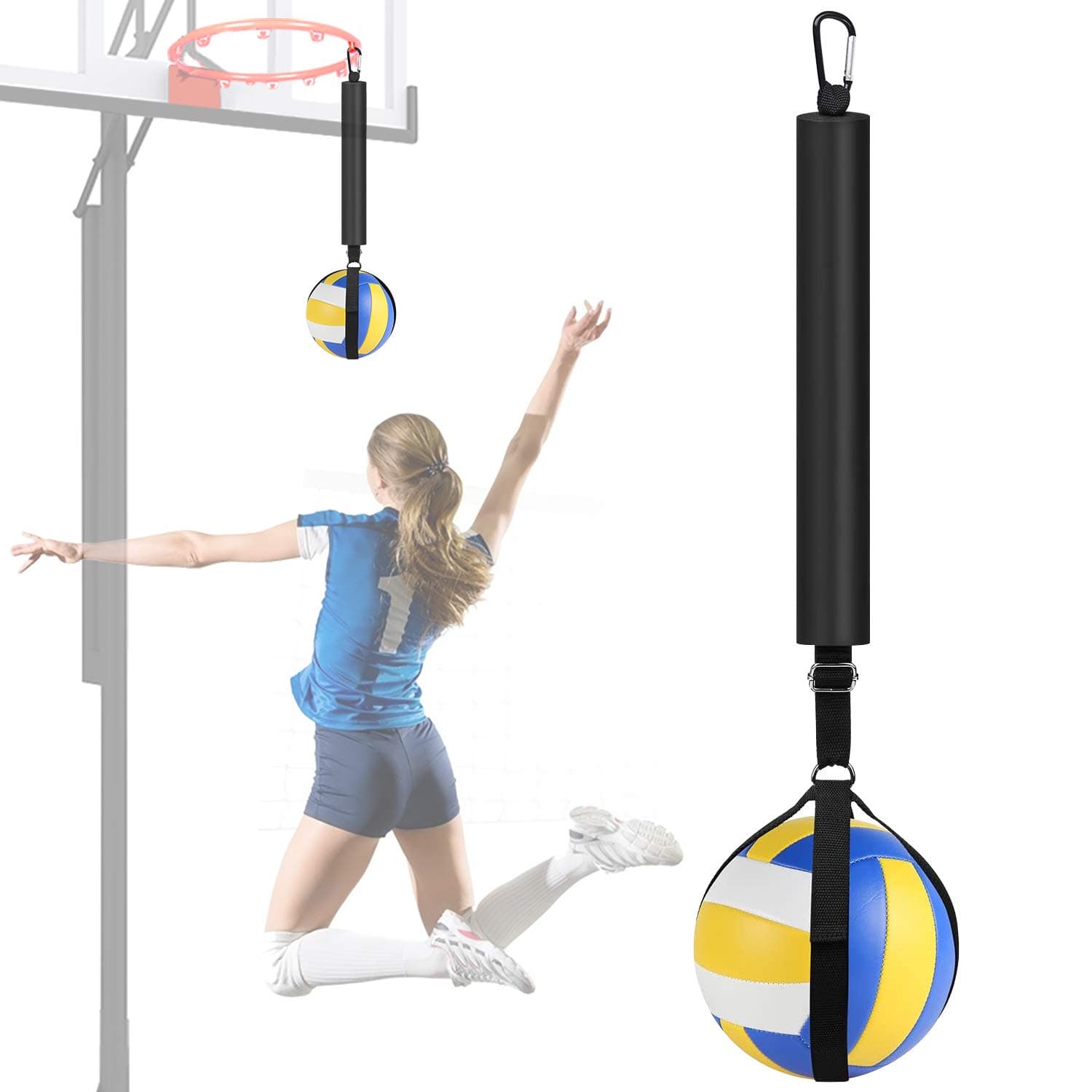 TOBWOLF Volleyball Spike Trainer, Volleyball Training Aid for Basketball Hoop, Improves Serving, Jumping, Arm Swing Mechanics and Spiking Power