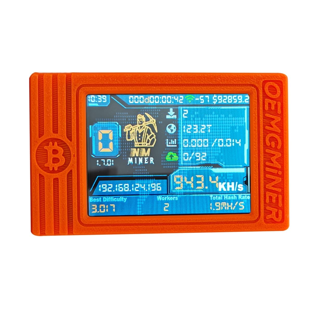 NerdMiner V2 MAX Solo Bitcoin Miner – 930KH/s Hash Rate, 1.5W Power, 3.125 BTC Win3, Compact 2.4G WiFi & Wired Connection, High-Efficiency Cryptocurrency Miner for Bitcoin Enthusiasts（Orange)