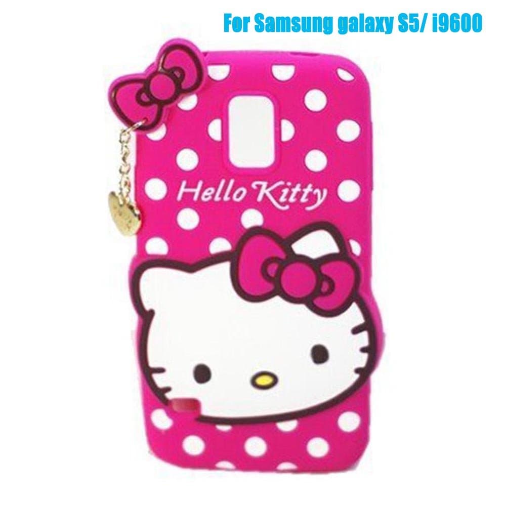 NEW 2015 3D Cute silicone hello kitty Cartoon Case With Pendant Rubber Back Protective Cover For Samsung galaxy S3 S4 S5 S6 (I9600 Hot Pink)
